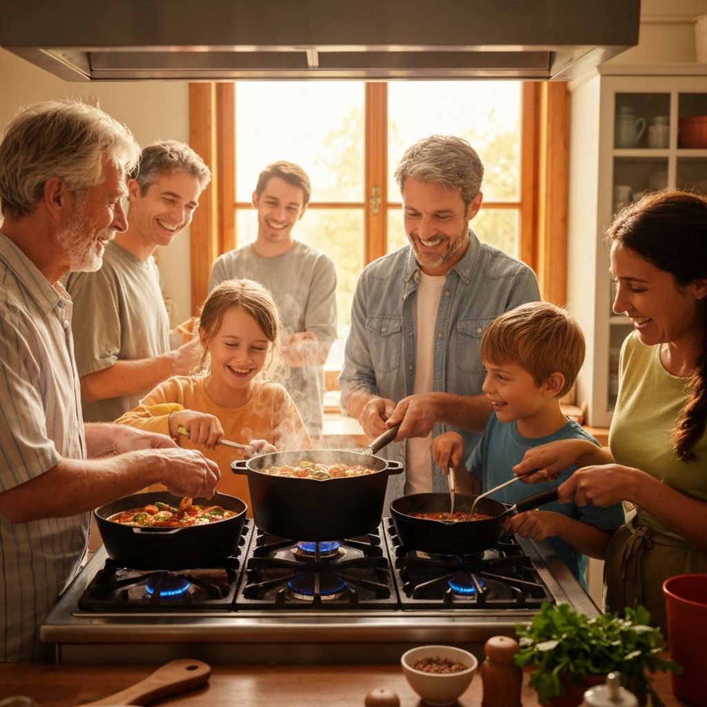 Family cooking with Lodge cast iron cookware